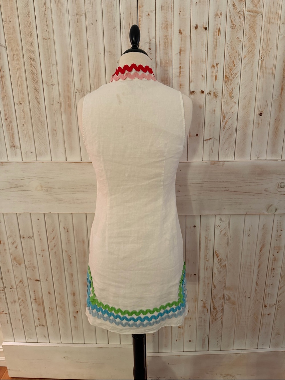 Sail to Sable White Mini Dress with Multicolor Ric Rac Trim - Picture 3 of 4